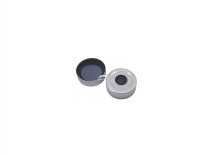 20mm Aluminium Headspace Crimp Cap (Silver), with Pre-fitted Pharma-Fix Moulded Grey PTFE/Butyl Septa, 3mm, (Shore A 50)