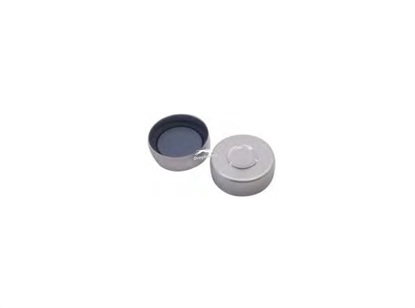 20mm Aluminium Centre Tear Off Crimp Cap (Silver), with Pre-fitted Pharma-Fix Moulded Grey PTFE/Butyl Septa, 3mm, (Shore A 50)