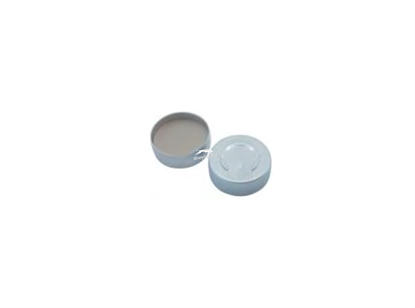 20mm Aluminium Complete Tear Off Crimp Cap (Silver), with Pre-fitted Beige PTFE/White Silicone Septa, 3mm, (Shore A 45)