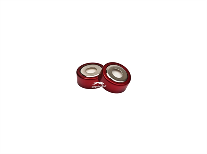 20mm Bi-Metallic Magnetic Crimp Cap, Red, Open 8mm Hole with Pharma-Fix Moulded Grey PTFE/Butyl Septa, 3mm, (Shore A 50)
