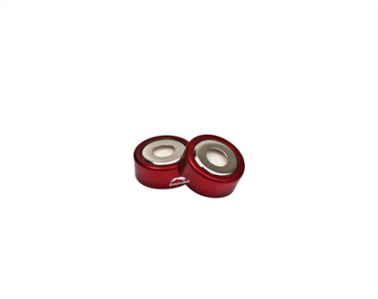 20mm Bi-Metallic Magnetic Crimp Cap, Red, Open 8mm Hole with White PTFE/White Silicone Septa (HT Grade), 3mm, (Shore A 45)