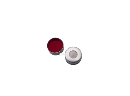 11mm Magnetic Crimp Cap, Silver with Red PTFE/White Silicone Septa, 1.3mm (Shore A 45)