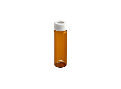 20mL EPA/VOA Vial, Class 2, Screw Top, Amber Glass, Precleaned + 24-400mm Solid Top White PP Cap with PTFE Liner