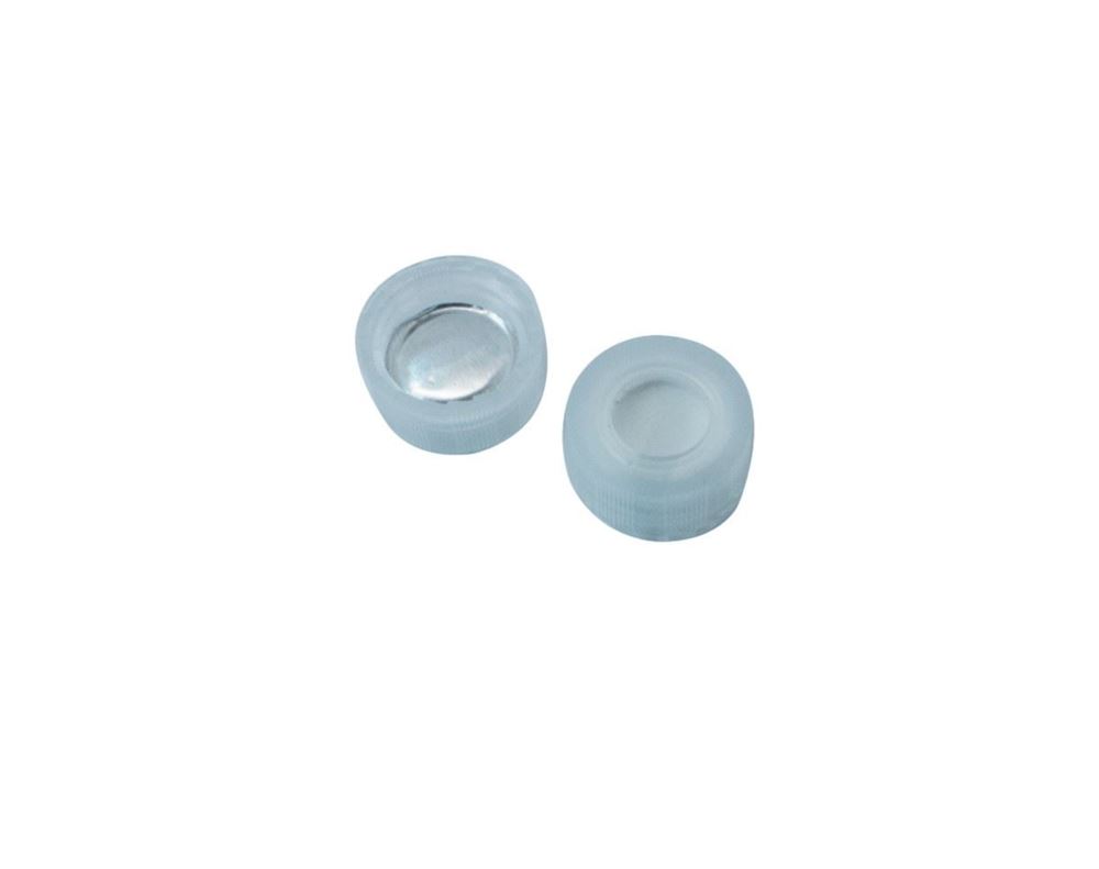Picture of 9mm Open Top Screw Cap, Natural with Aluminium Foil/White Silicone Septa, 1mm, (Shore A 50)
