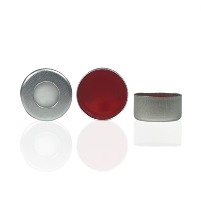11mm Aluminium Crimp Cap, Silver with Red PTFE/WhiteSilicone Septa, 1.3mm, (Shore A 45)